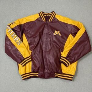 Steve & Barry’s Minnesota Golden Gophers Bomber Jacket Faux Leather Coat Mens XL